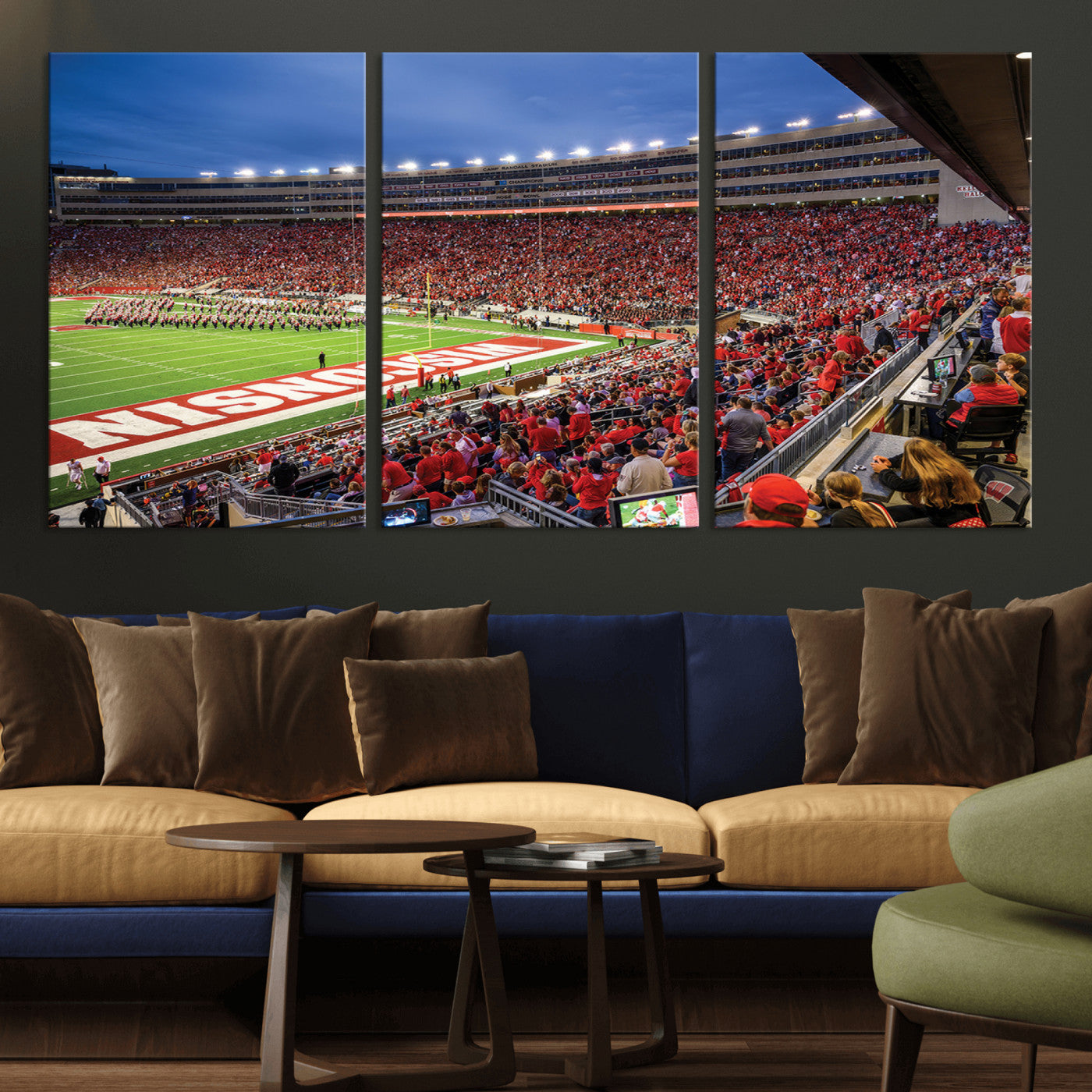 MGV-CV-60X30-3P - Wisconsin Badgers Football Team Print - Madison Camp Randall Stadium Wall Art, Wisconsin Badgers