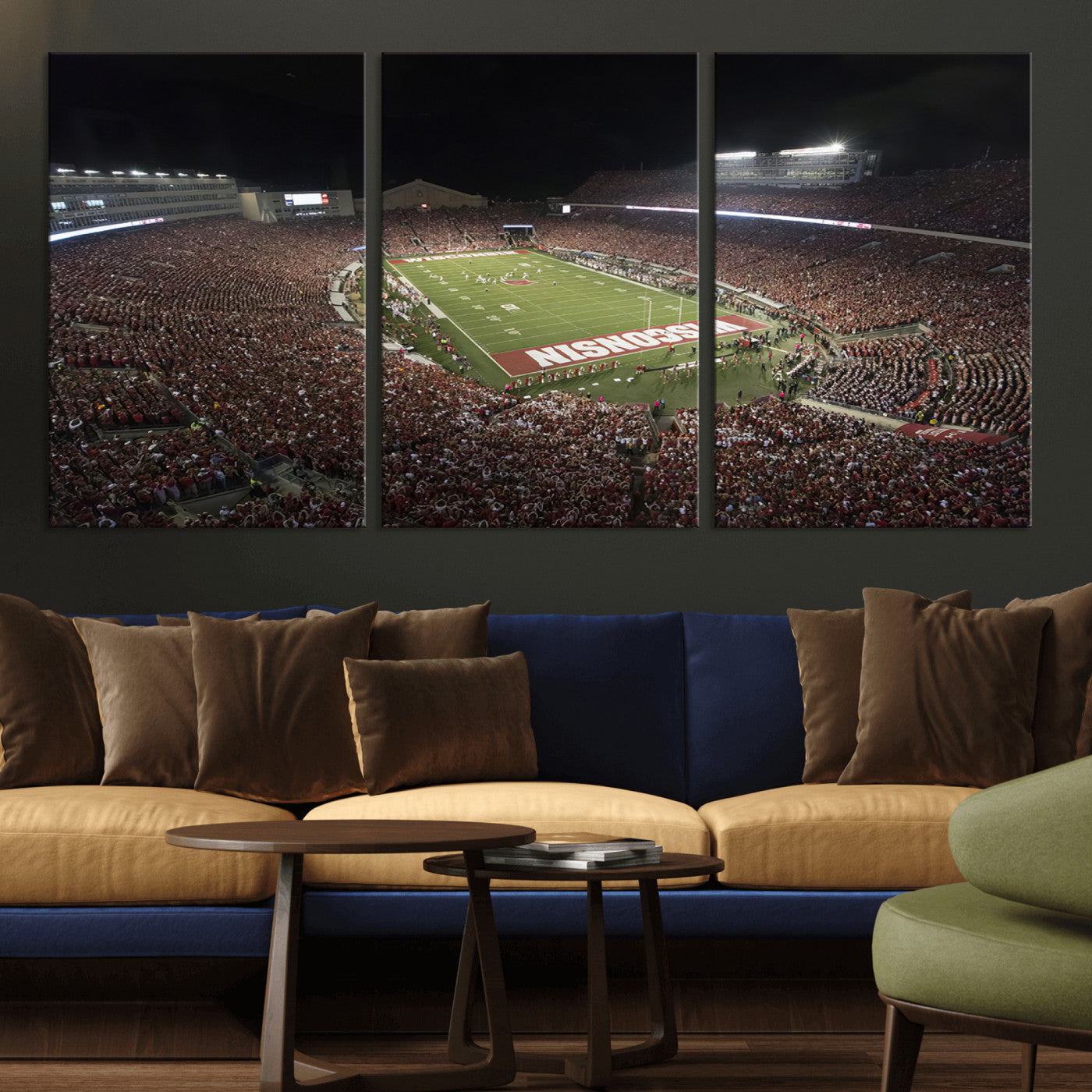 MGV-CV-60X30-3P - Wisconsin Badgers Football Team Print - Madison Camp Randall Stadium Wall Art Canvas Print