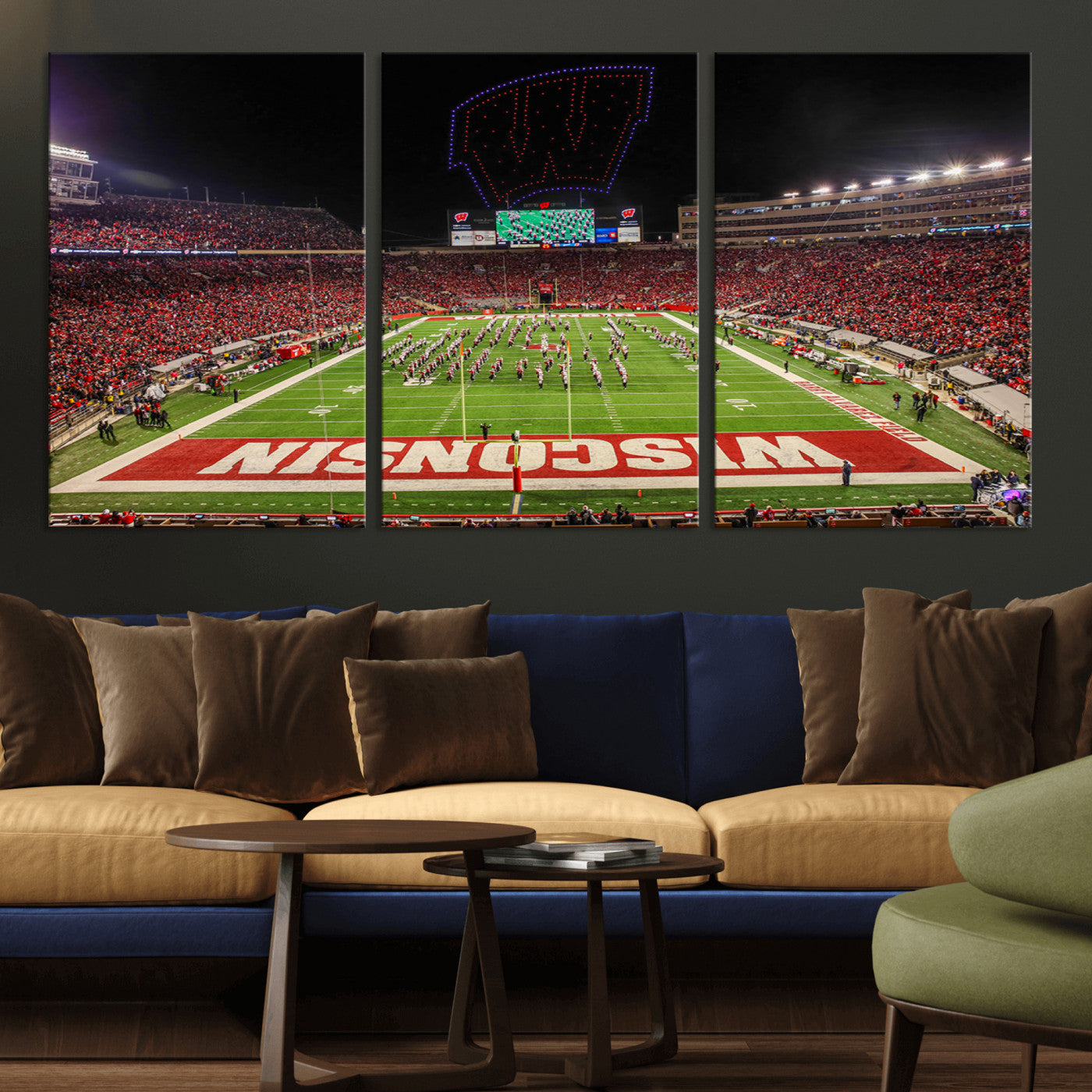 MGV-CV-60X30-3P - Wisconsin Badgers Football Team Print Canvas- Madison Camp Randall Stadium Wall Art Canvas Print