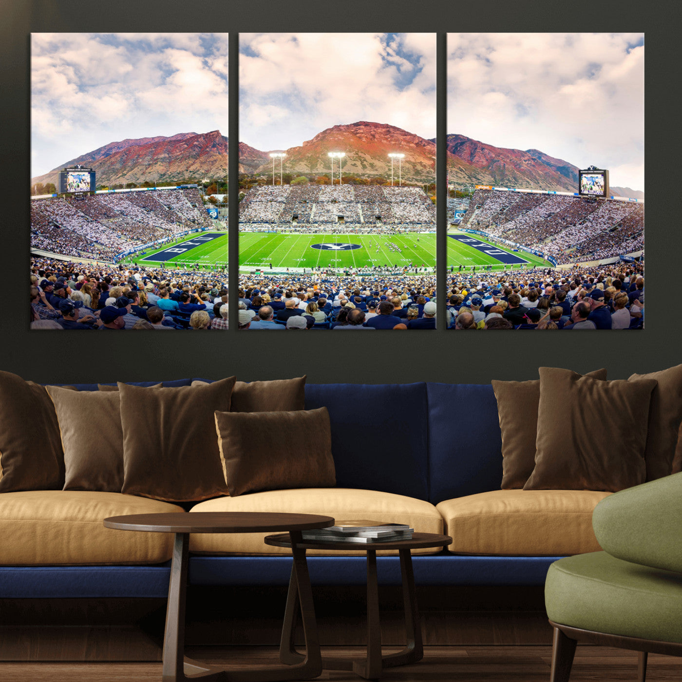 MGV-CV-60X30-3P - Brigham Young University Cougars Football Team Print - Provo LaVell Edwards Stadium Wall Art Canvas