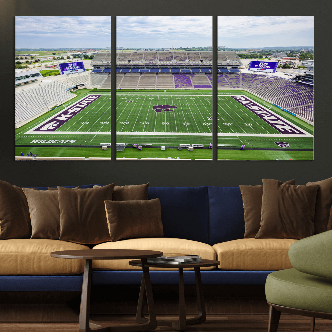 MGV-CV-60X30-3P - KState Wildcats Football Team Print - Manhattan Bill Snyder Family Football Stadium Wall Art Canvas