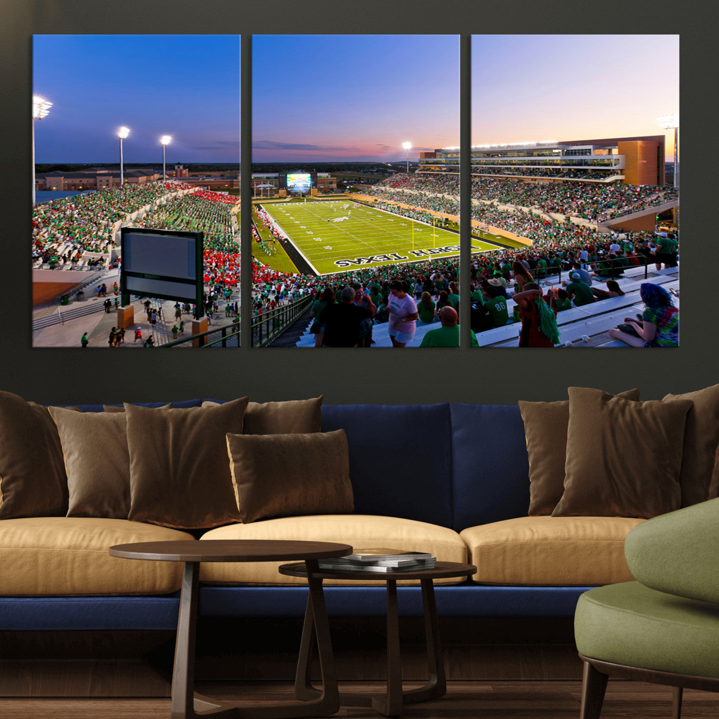 MGV-CV-60X30-3P - University of North Texas Mean Green Football Team Print - Denton DATCU Stadium Canvas Print Wall