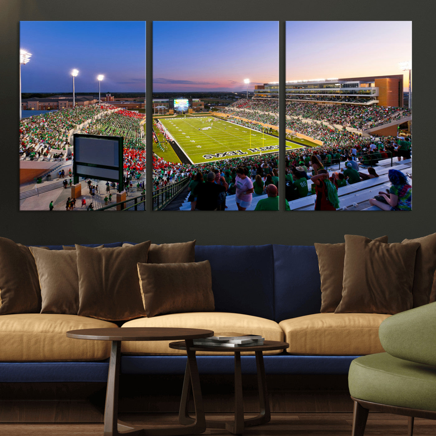 MGV-CV-60X30-3P - University of North Texas Mean Green Football Team Print - Denton DATCU Stadium Wall Art Canvas