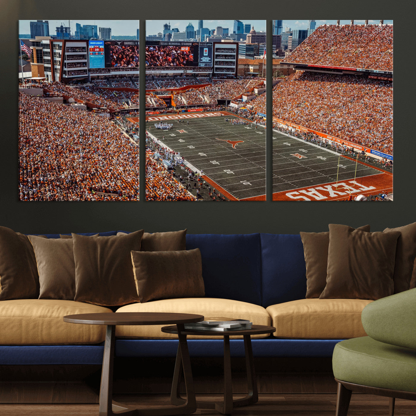 MGV-CV-60X30-3P - University of Texas Longhorns Football Team Print - Austin Darrell K Royal-Texas Memorial Stadium