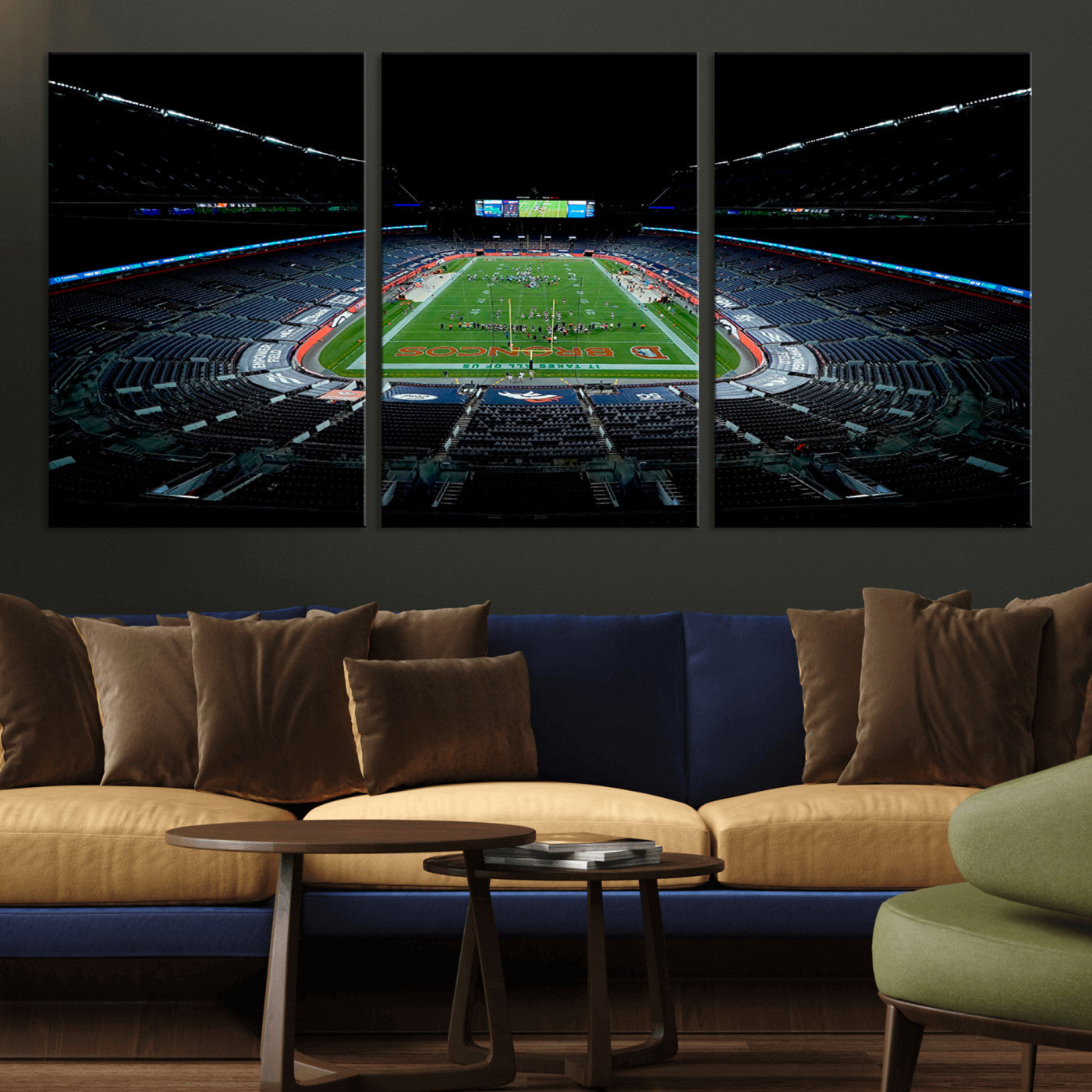 MGV-CV-60X30-3P - Denver Broncos Football Team Print Canvas- Denver Empower Field at Mile High Stadium Wall Art Canvas