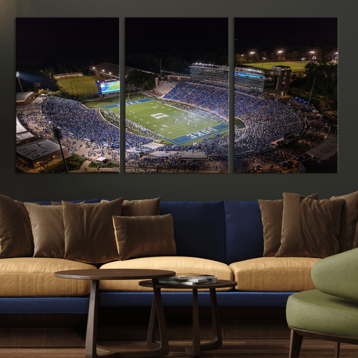 MGV-CV-60X30-3P - Duke University Blue Devils Football Print Canvas - Durham Wallace Wade Stadium Wall Art Canvas