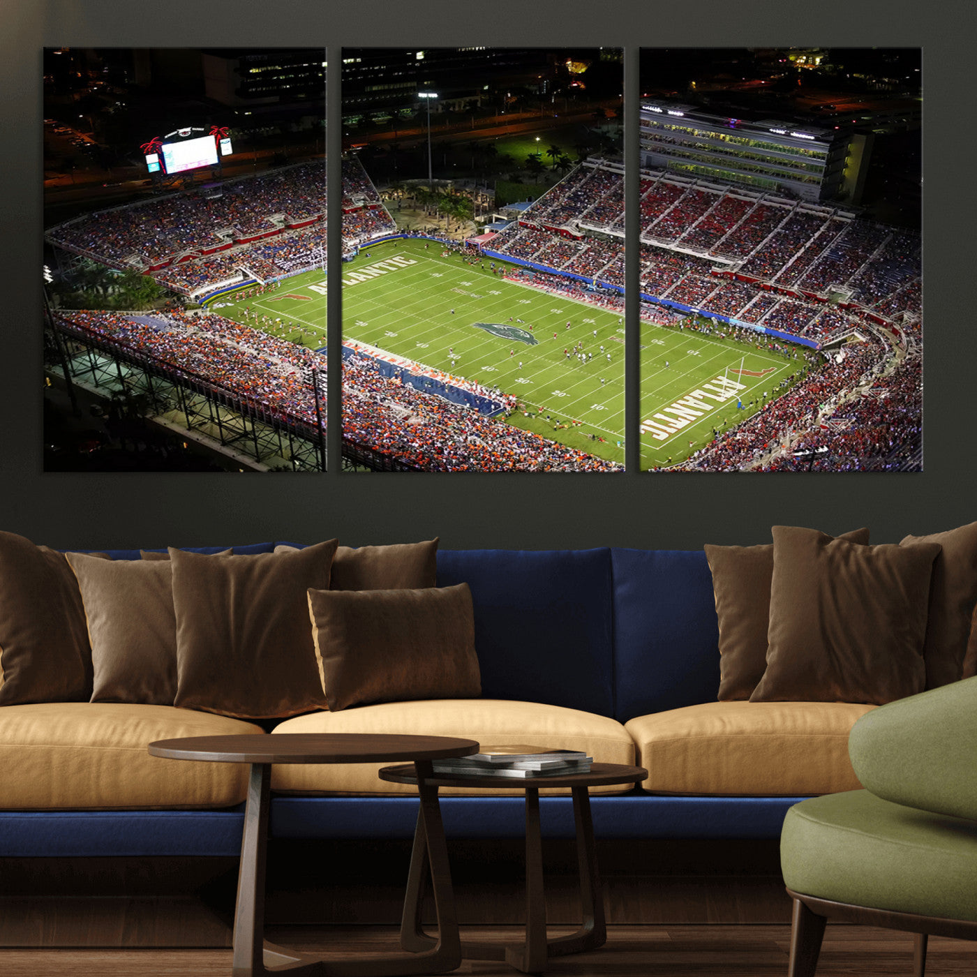 MGV-CV-60X30-3P - Florida Atlantic University Owls Canvas Print, Football Team Print - Boca Raton FAU Stadium Wall Art