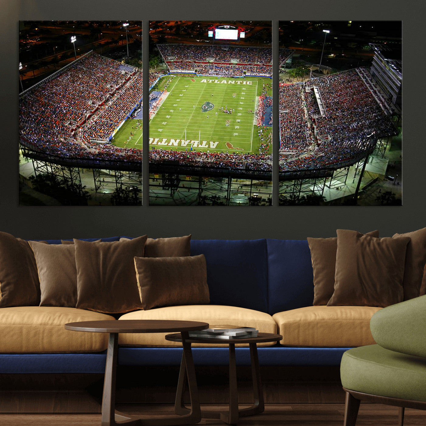 MGV-CV-60X30-3P - Florida Atlantic University Owls Football Team Print - Boca Raton FAU Stadium Wall Art Canvas Print