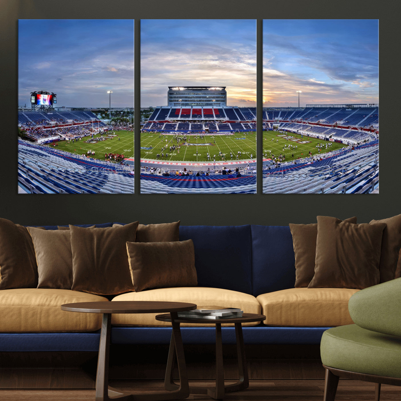 MGV-CV-60X30-3P - Florida Atlantic University Owls Football Team Print - Boca Raton FAU Stadium Wall Art Canvas Print