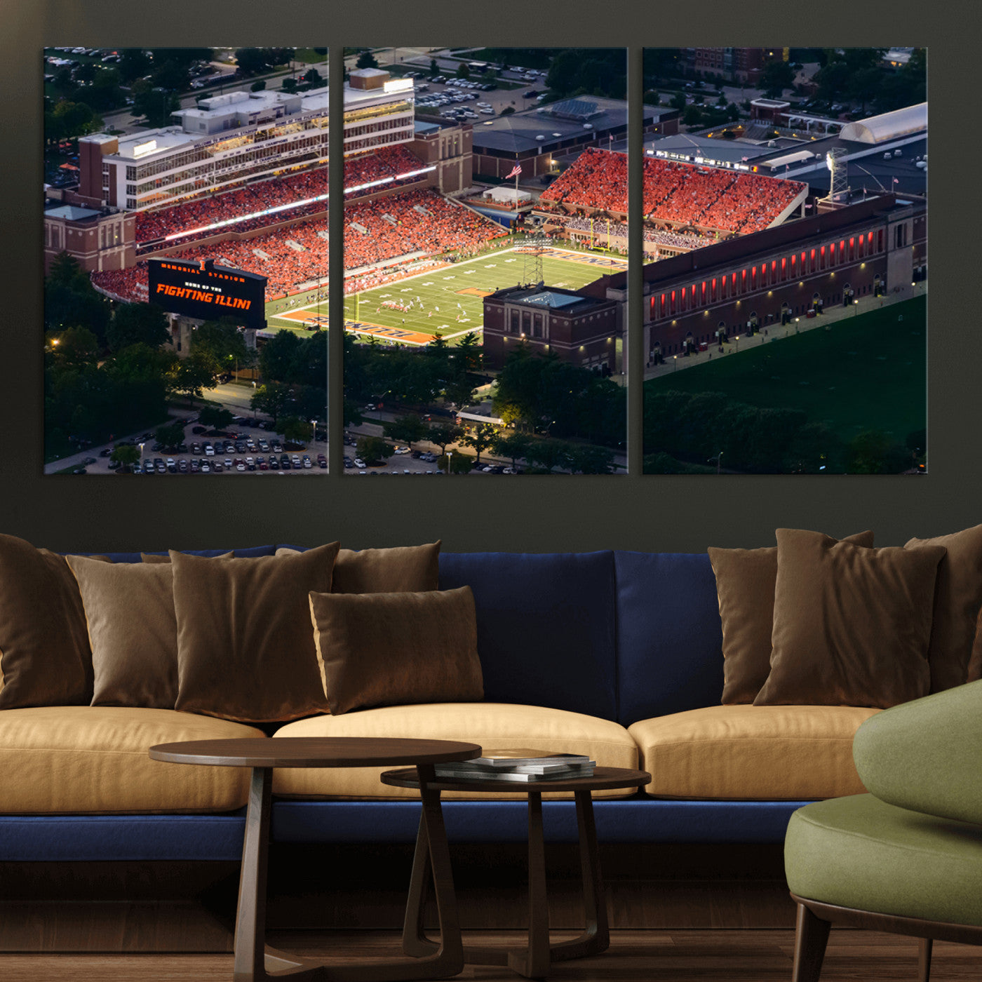 MGV-CV-60X30-3P - University of Illinois Fighting Illini Football Team Print - Champaign Illinois Memorial Stadium