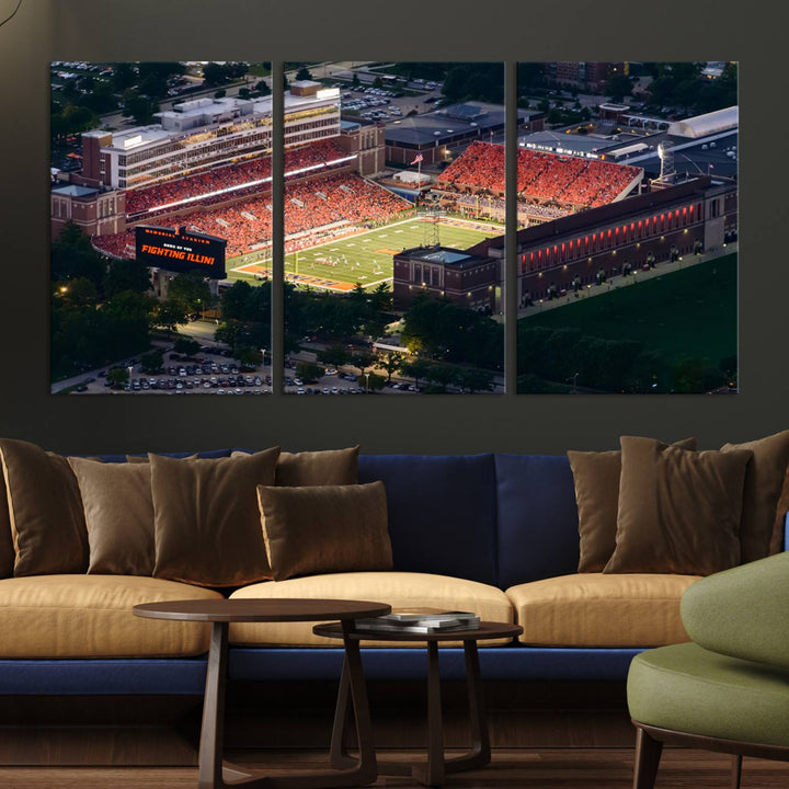 University of Illinois Fighting Illini Football Team Print - Champaign Illinois Memorial Stadium Wall Art Canvas Print