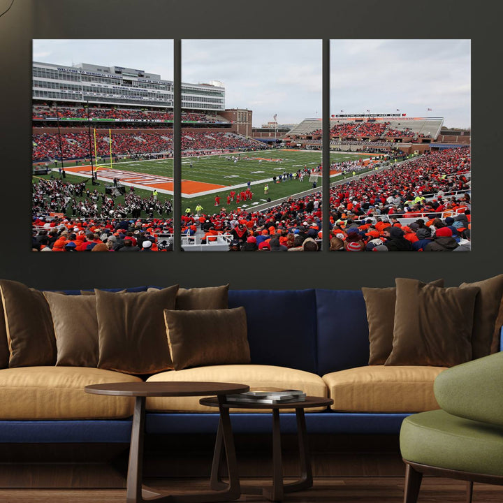 University of Illinois Fighting Illini Football Team Print - Champaign Illinois Memorial Stadium Wall Art Canvas Print