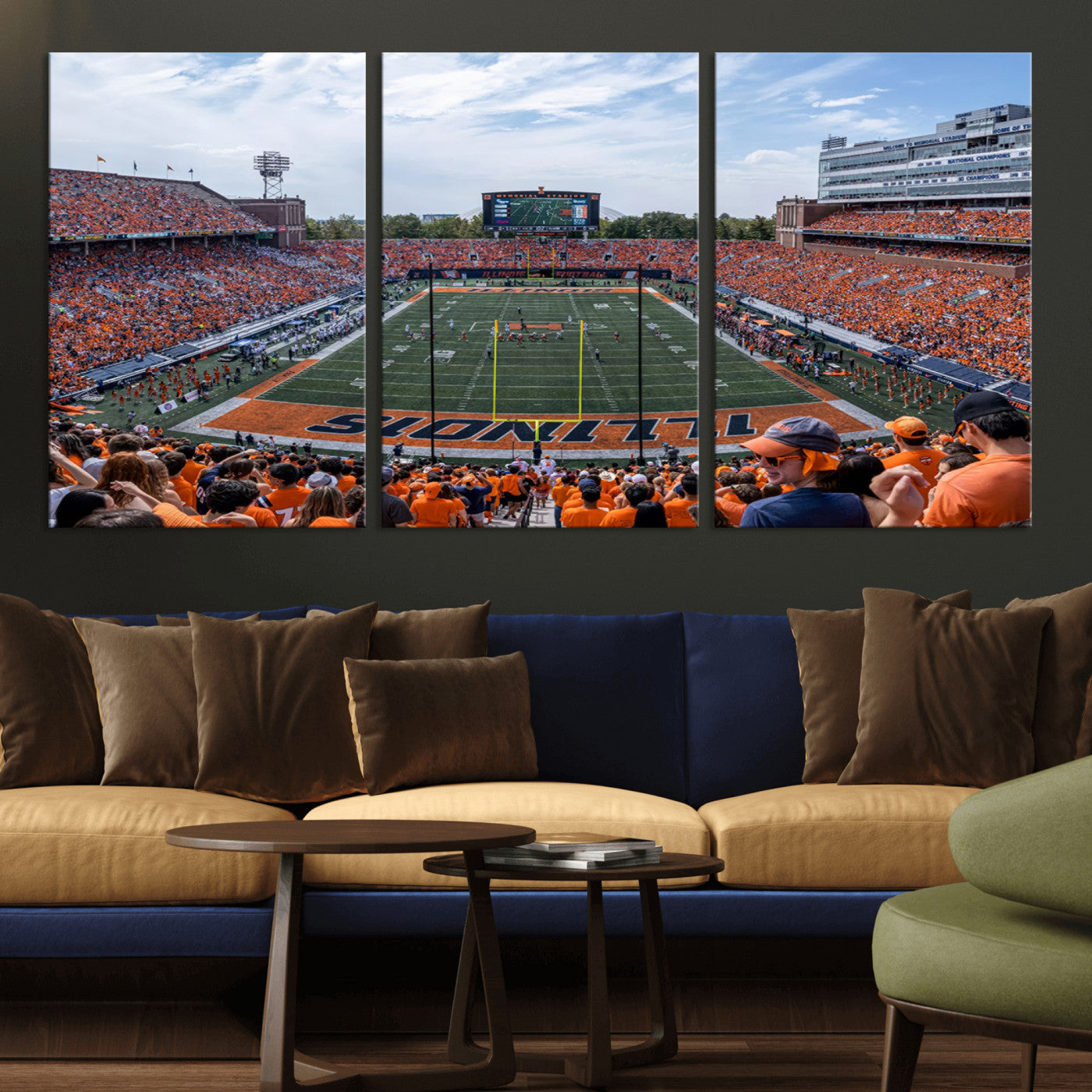MGV-CV-60X30-3P - University of Illinois Fighting Illini Football Team Print Canvas - Champaign Illinois Memorial
