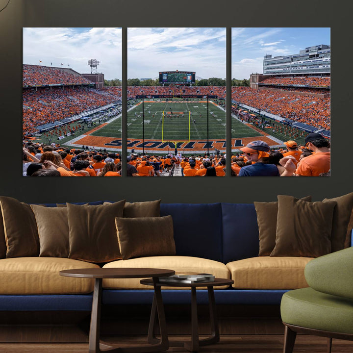 University of Illinois Fighting Illini Football Team Print - Champaign Illinois Memorial Stadium Wall Art Canvas Print