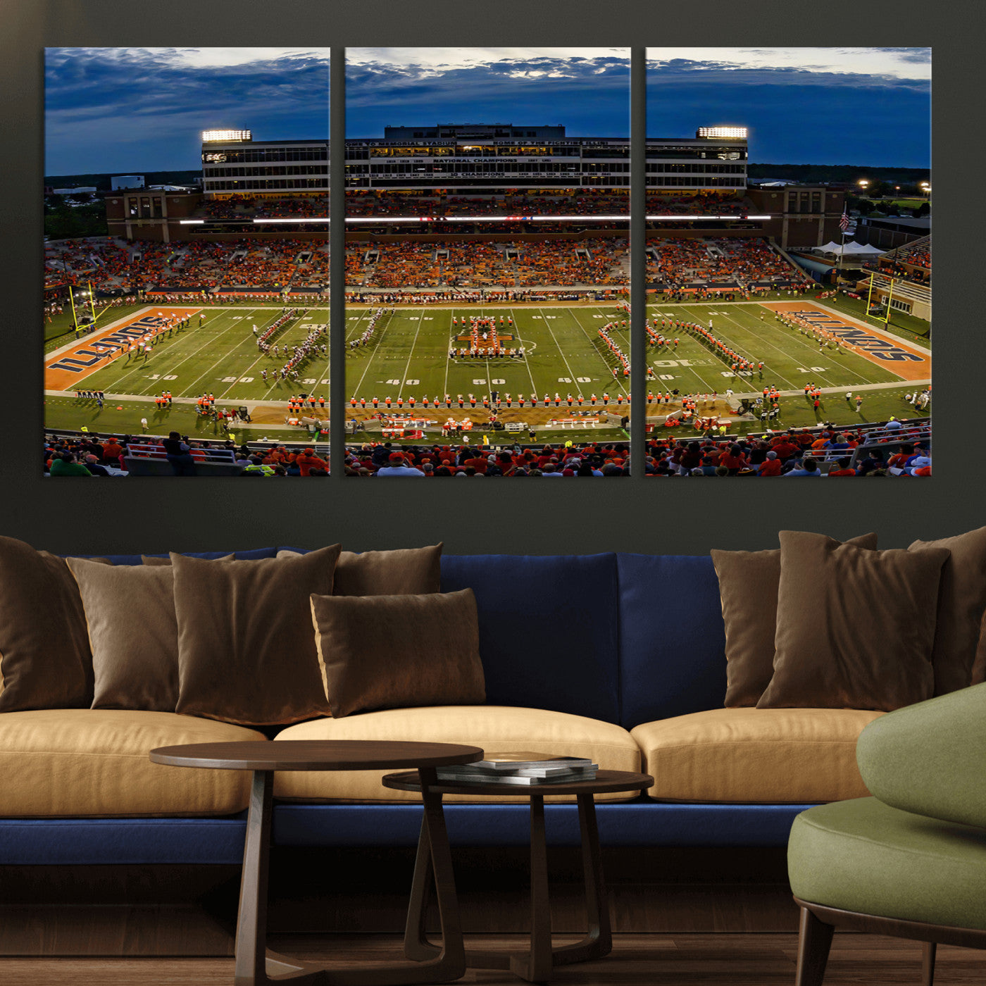 MGV-CV-60X30-3P - University of Illinois Fighting Illini Football Team Print - Champaign Illinois Memorial Stadium