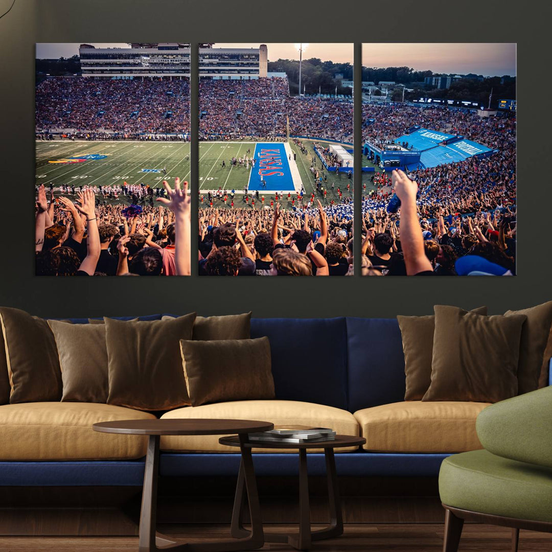 University of Kansas Jayhawks Football Team Print - Lawrence Kansas Memorial Stadium Wall Art Canvas Print