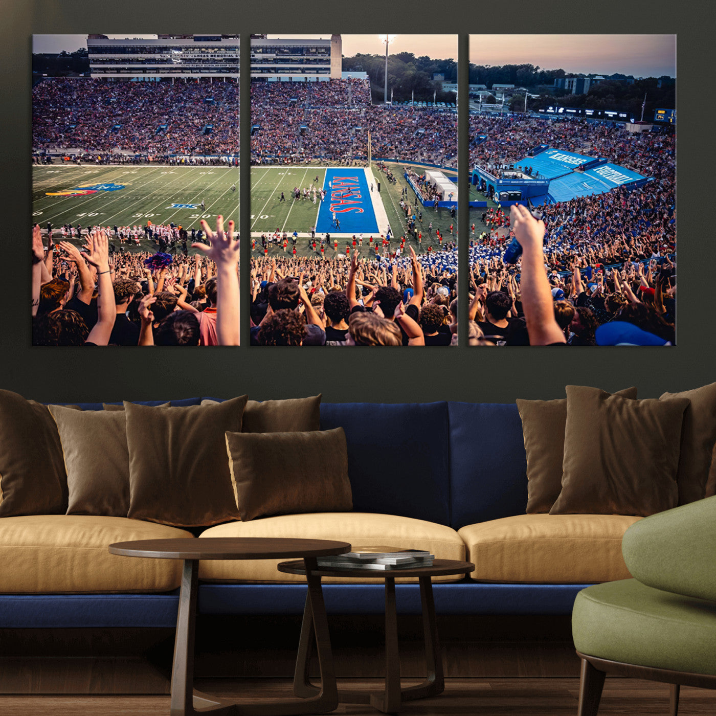MGV-CV-60X30-3P - University of Kansas Jayhawks Football Team Art Print - Lawrence Kansas Memorial Stadium Wall Art