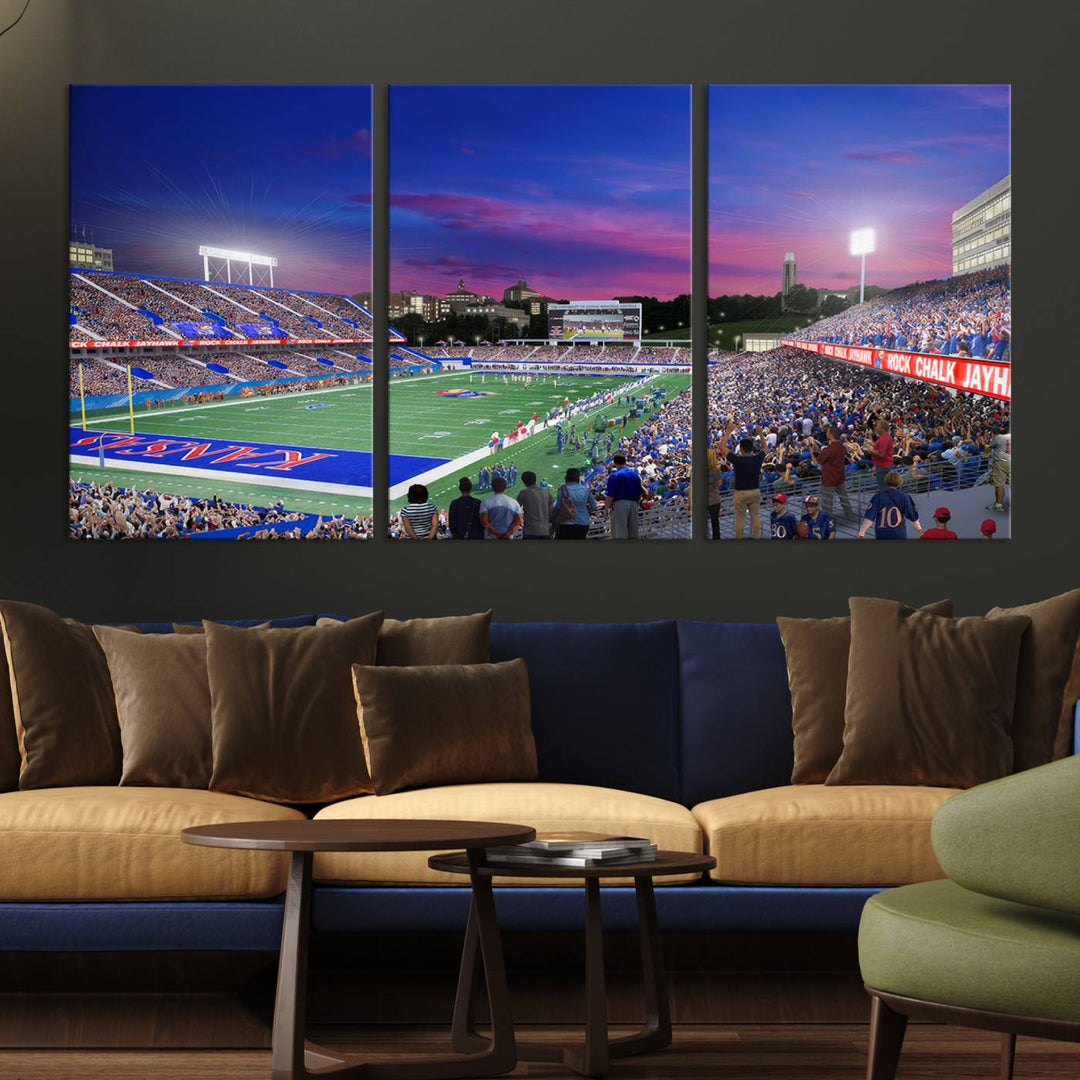 University of Kansas Jayhawks Football Team Print - Lawrence Kansas Memorial Stadium Wall Art Canvas Print