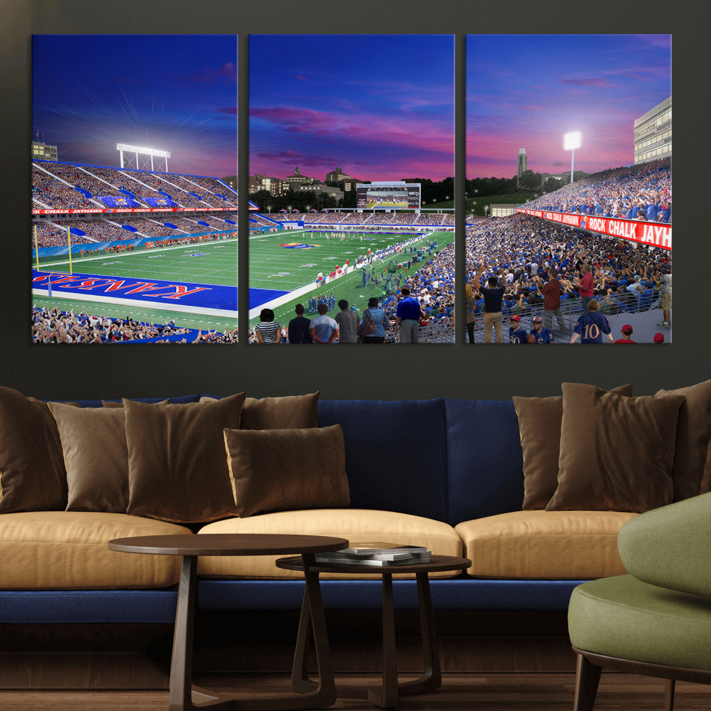 MGV-CV-60X30-3P - University of Kansas Jayhawks Football Team Print Canvas- Lawrence Kansas Memorial Stadium Wall Art