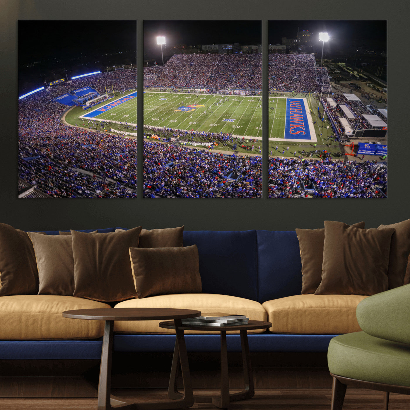 MGV-CV-60X30-3P - University of Kansas Jayhawks Football Team Print - Lawrence Kansas Memorial Stadium Wall Art Canvas