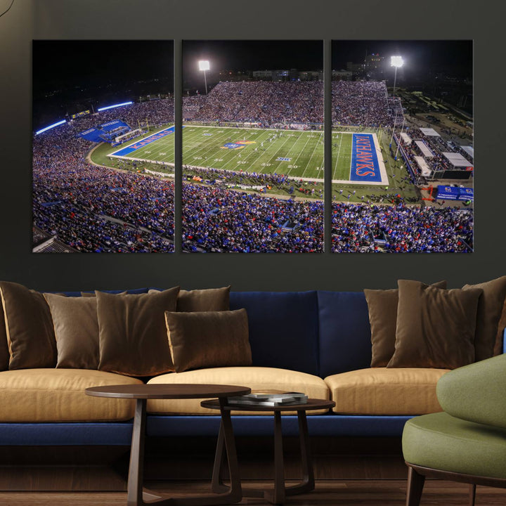 University of Kansas Jayhawks Football Team Print - Lawrence Kansas Memorial Stadium Wall Art Canvas Print