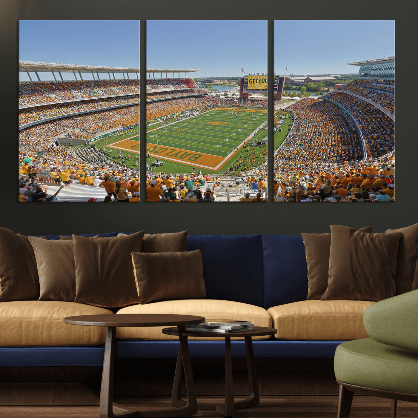 MGV-CV-60X30-3P - Baylor University Bears Football Team Print - Waco McLane Stadium Wall Art Canvas Print