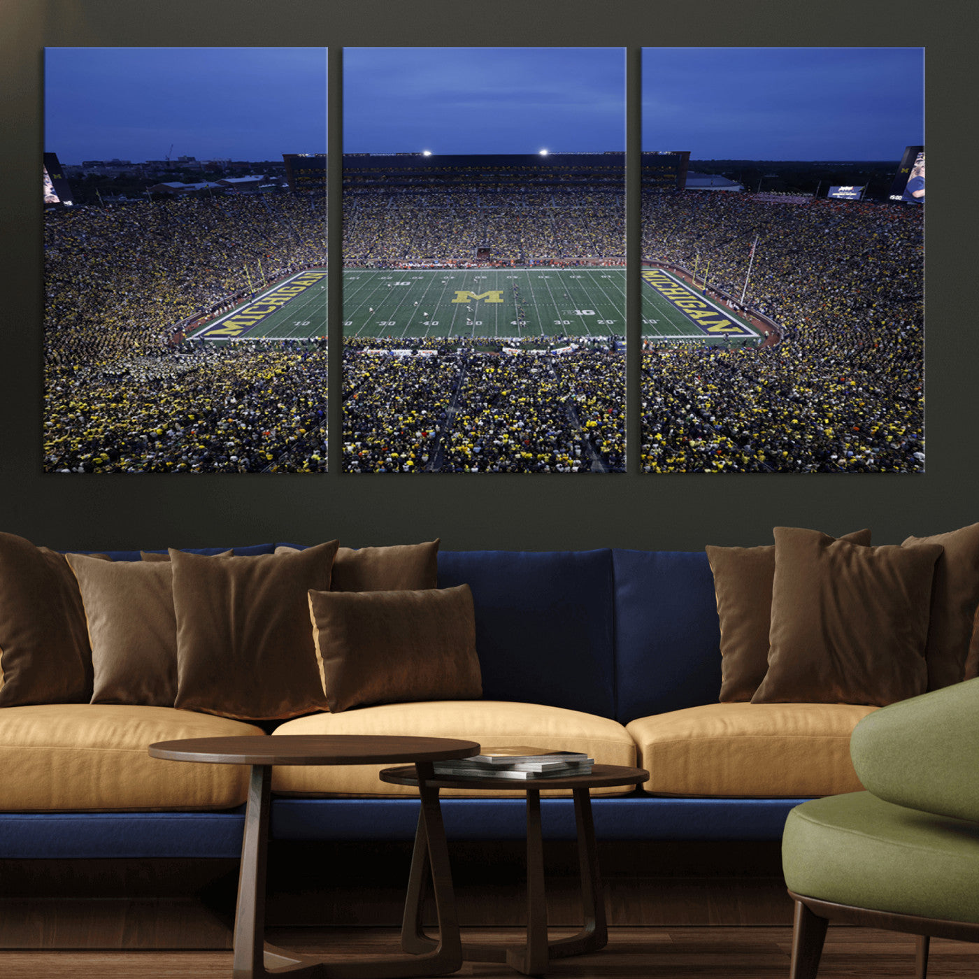 MGV-CV-60X30-3P - University of Michigan Wolverines Football Team Print - Ann Arbor Michigan Stadium Wall Art Canvas