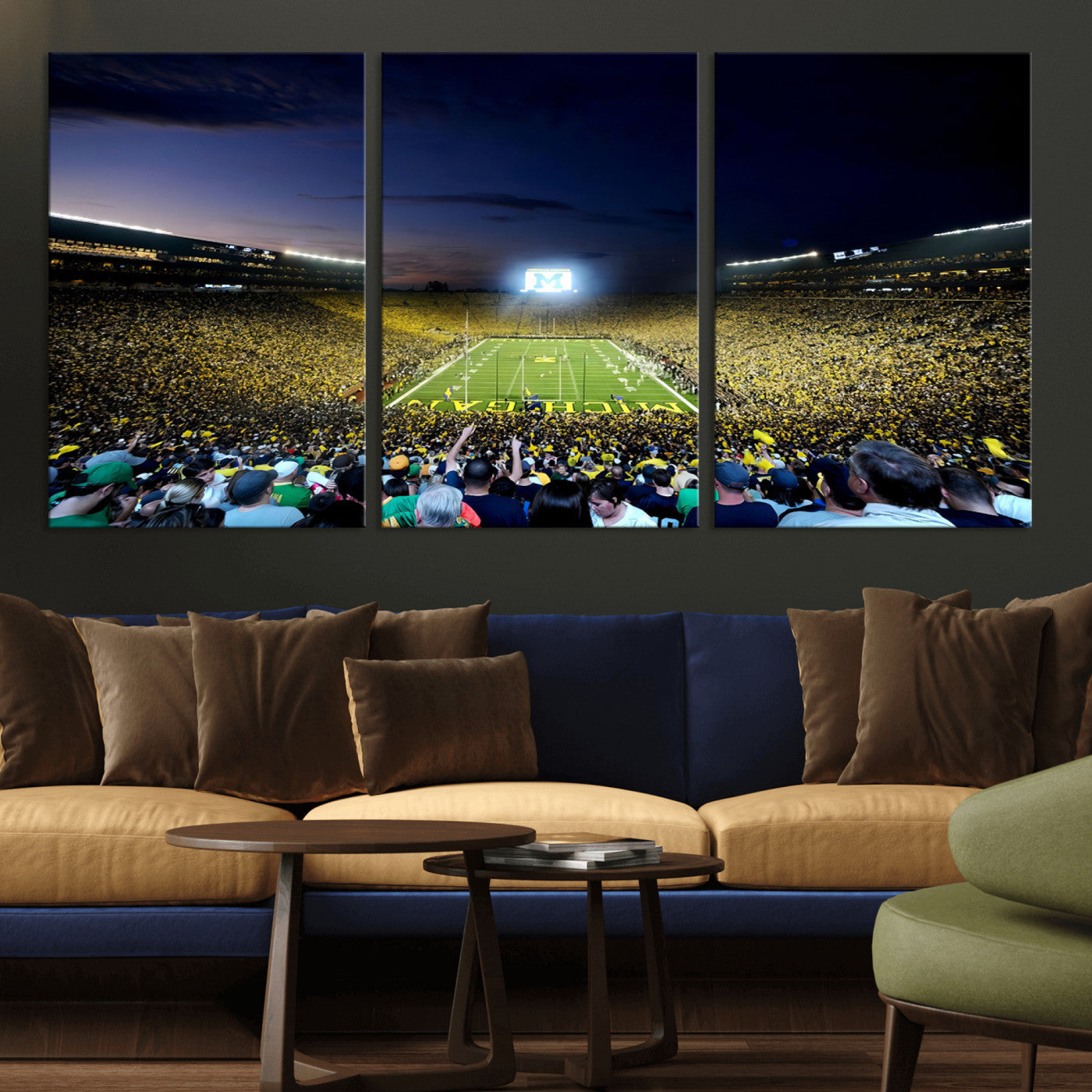 MGV-CV-60X30-3P - University of Michigan Wolverines Football Team Print - Ann Arbor Michigan Stadium Canvas Print