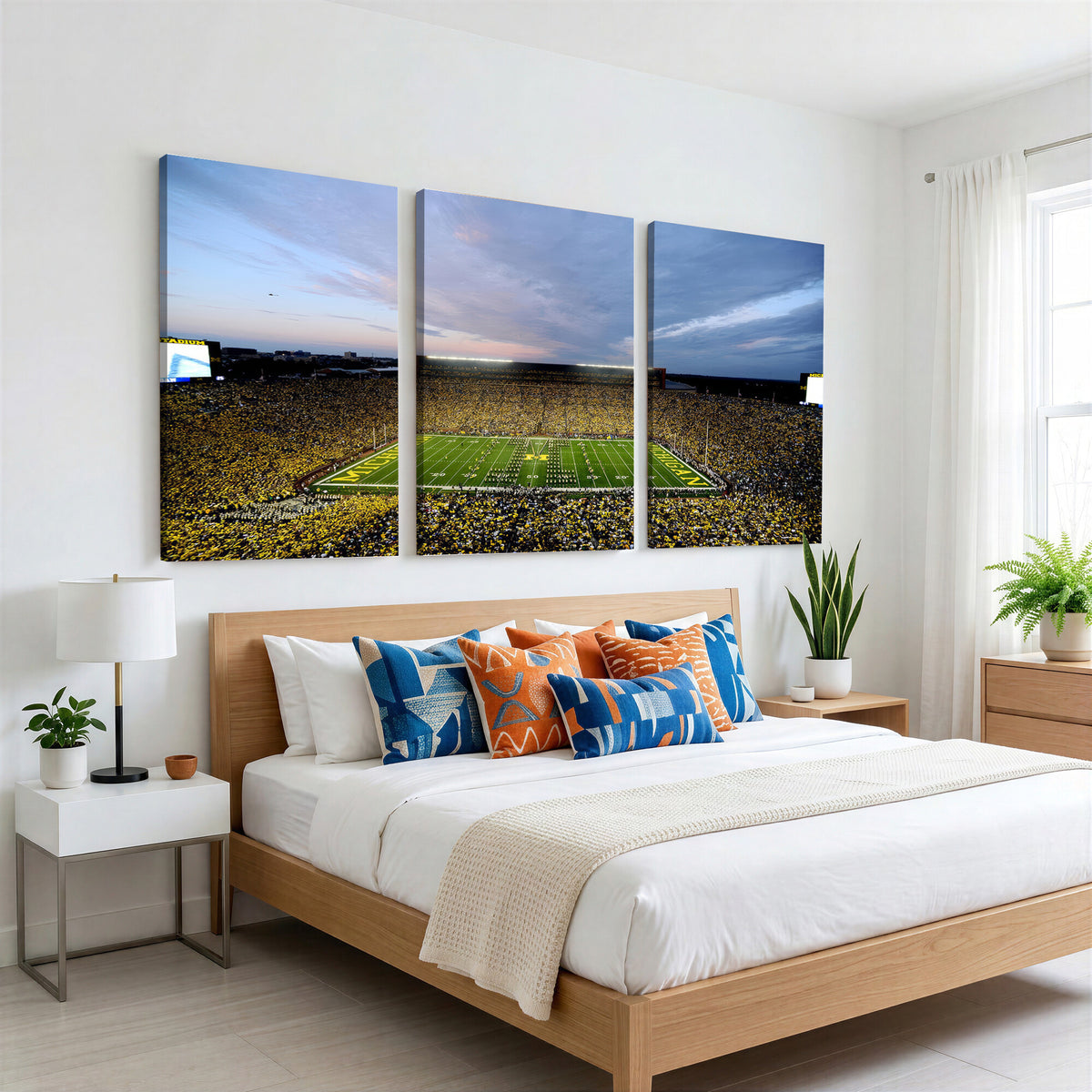 82641-MGV-CV-36X24 - Michigan Stadium Wall Art Canvas Print – Framed Football Field Scene with Marching Band Artwork for Home, Office