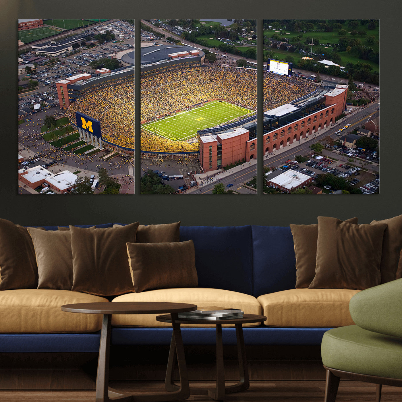 MGV-CV-60X30-3P - University of Michigan Wolverines Football Team Print - Ann Arbor Michigan Stadium Wall Art Canvas