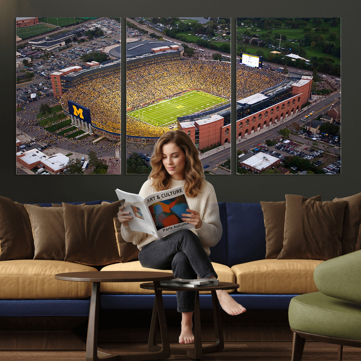 95248-PAN-FL-20X10 - University of Michigan Wolverines Football Team Print - Ann Arbor Michigan Stadium Wall Art Canvas
