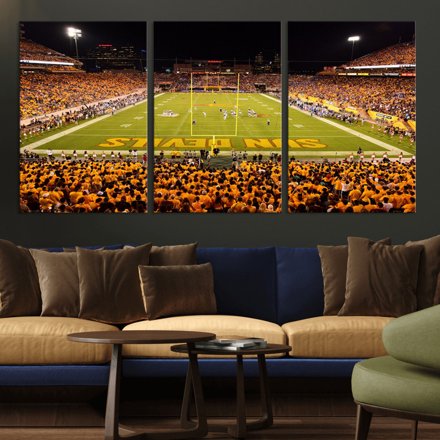 MGV-CV-60X30-3P - ASU Sun Devils Football Team Print - Phoenix Mountain America Stadium Wall Art Canvas Print