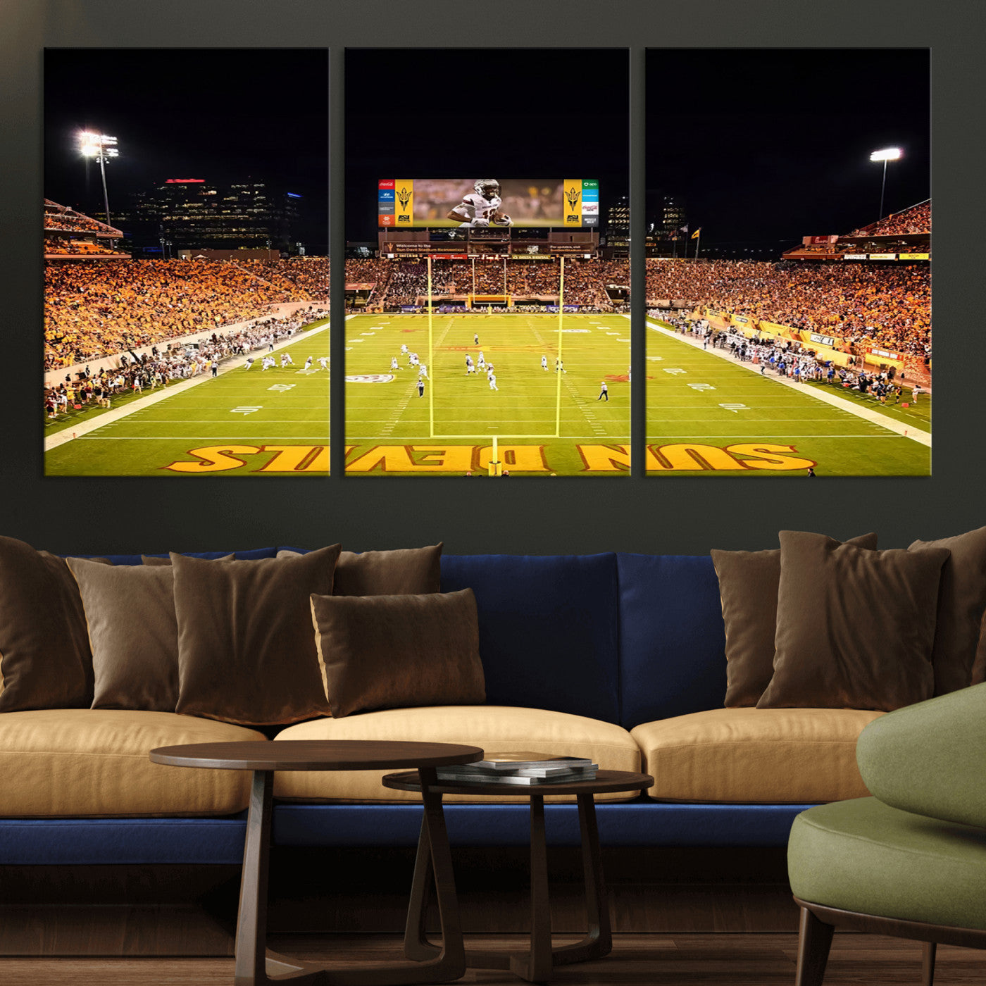 MGV-CV-60X30-3P - ASU Sun Devils Football Team Print - Phoenix Mountain America Stadium Canvas Print