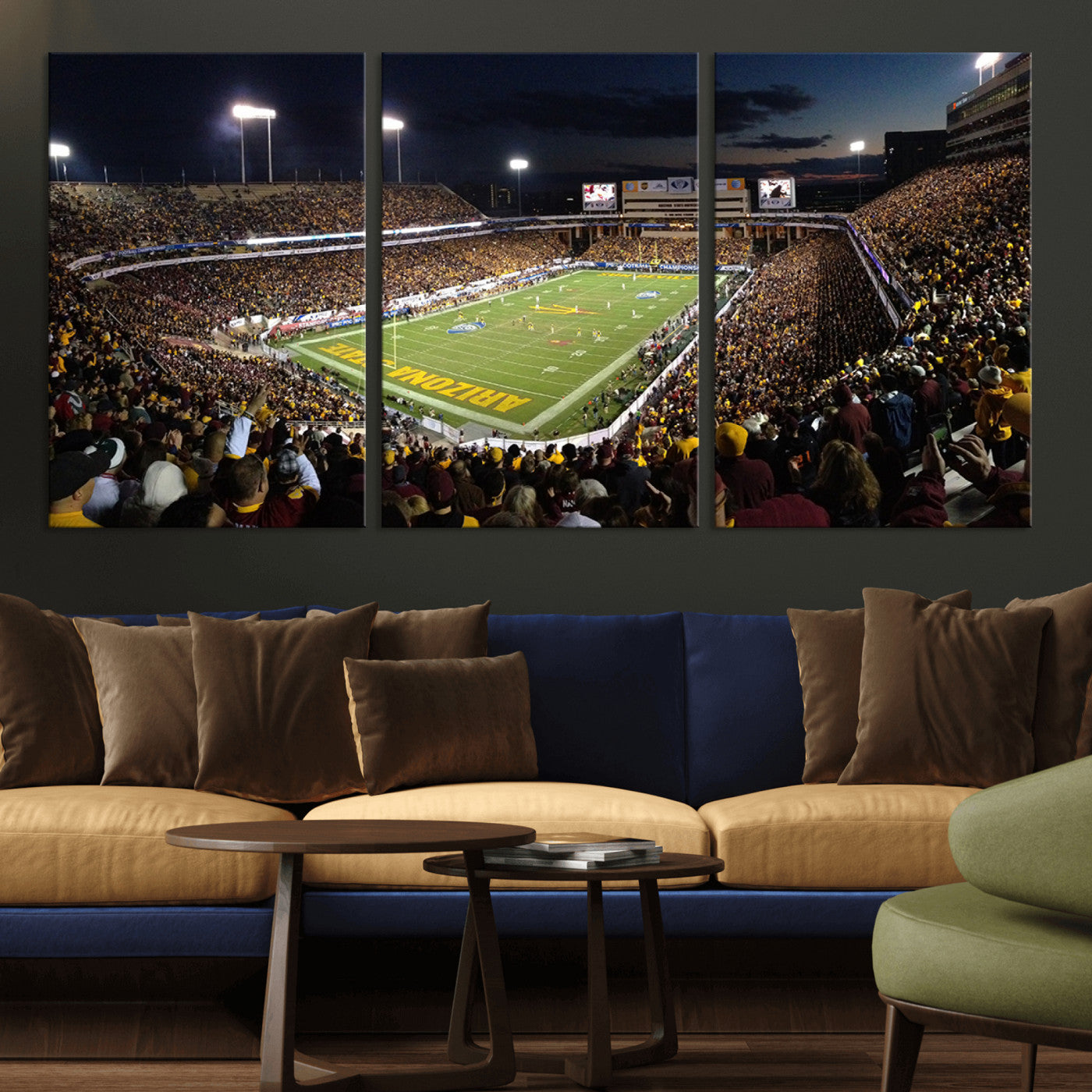 MGV-CV-60X30-3P - ASU Sun Devils Football Team Print Canvas - Phoenix Mountain America Stadium Wall Art Canvas Print