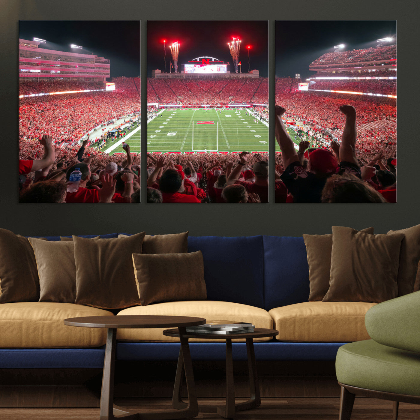MGV-CV-60X30-3P - University of Nebraska Cornhuskers Football Team Print - Lincoln Memorial Stadium Wall Art Canvas