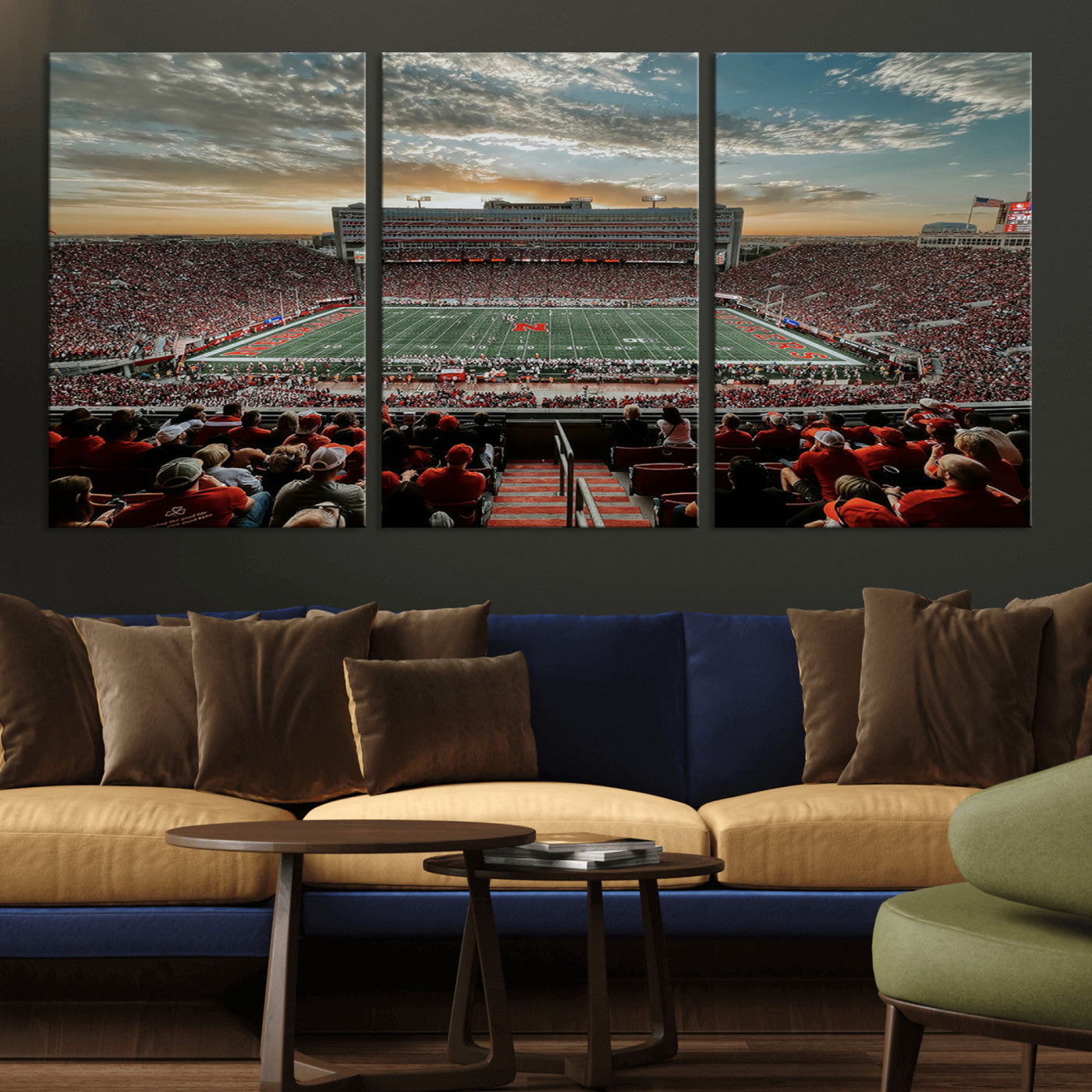 MGV-CV-60X30-3P - University of Nebraska Cornhuskers Football Team Print - Lincoln Memorial Stadium Art Canvas Print