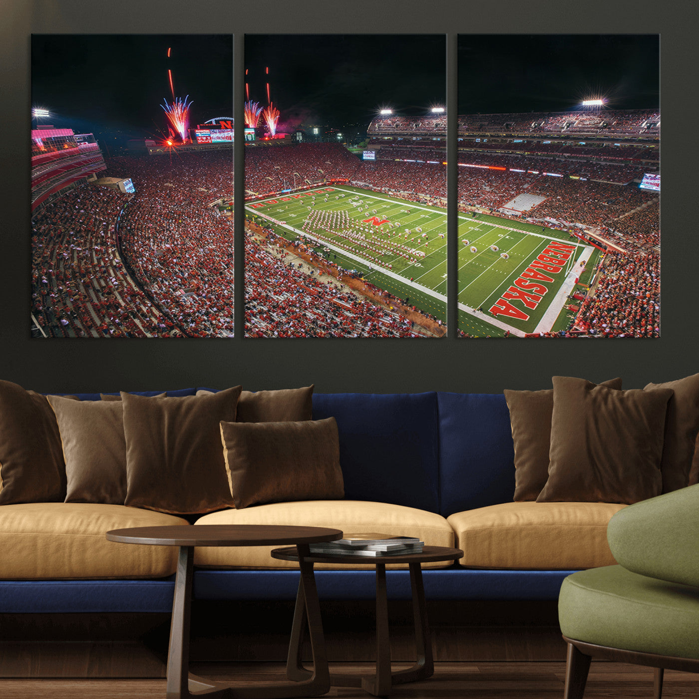 MGV-CV-60X30-3P - University of Nebraska Cornhuskers Football Team Print - Lincoln Memorial Stadium Wall Art Canvas