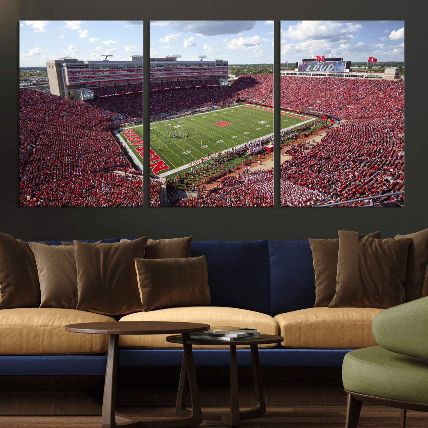 MGV-CV-60X30-3P - University of Nebraska Cornhuskers Football Team Print - Lincoln Memorial Stadium Wall Art Canvas