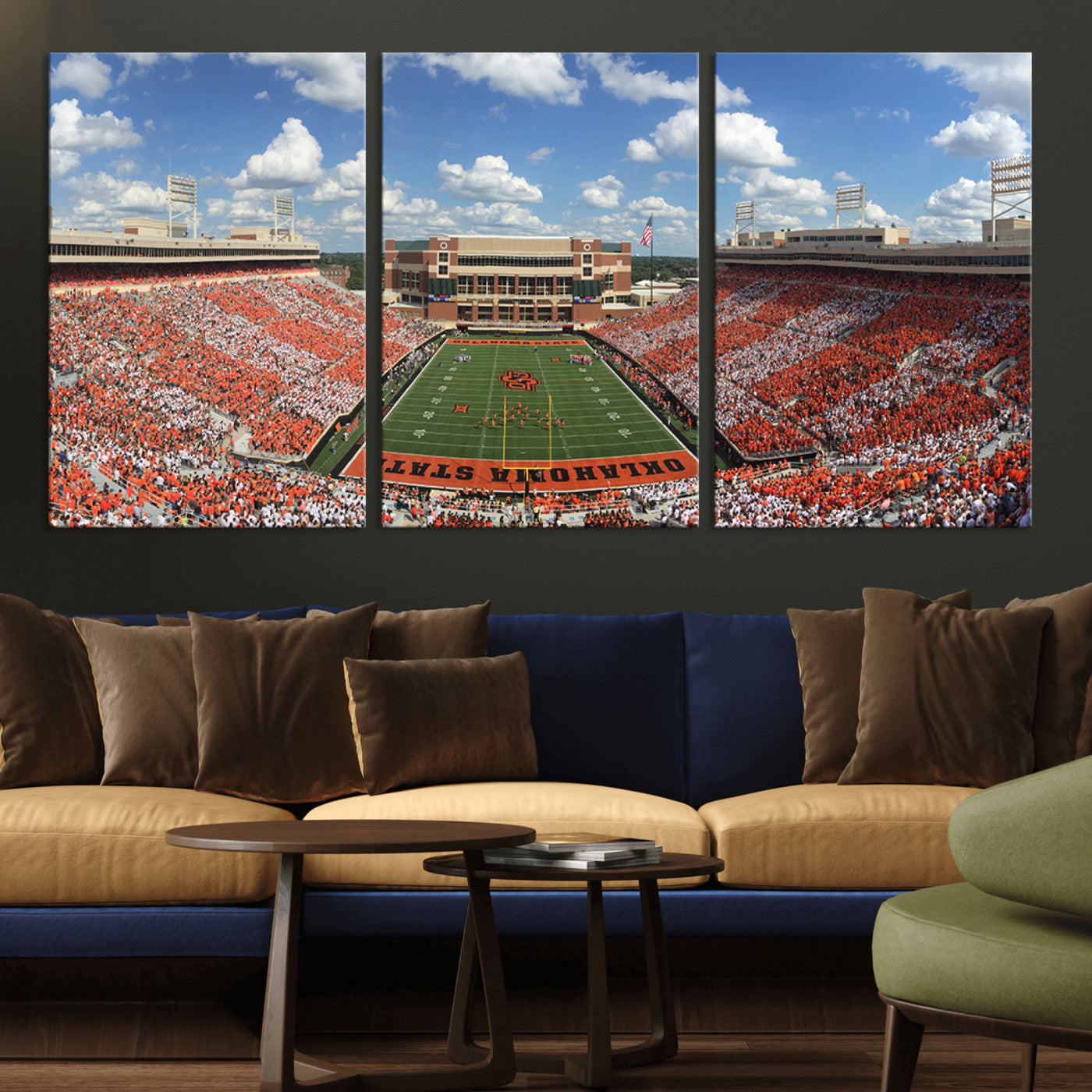 MGV-CV-60X30-3P - Oklahoma State Cowboys Football Team Print - Stillwater Boone Pickens Stadium Wall Art Canvas Print