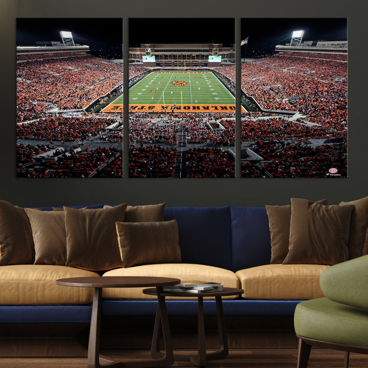 Oklahoma State Cowboys Football Team Print - Stillwater Boone Pickens Stadium Wall Art Canvas Print