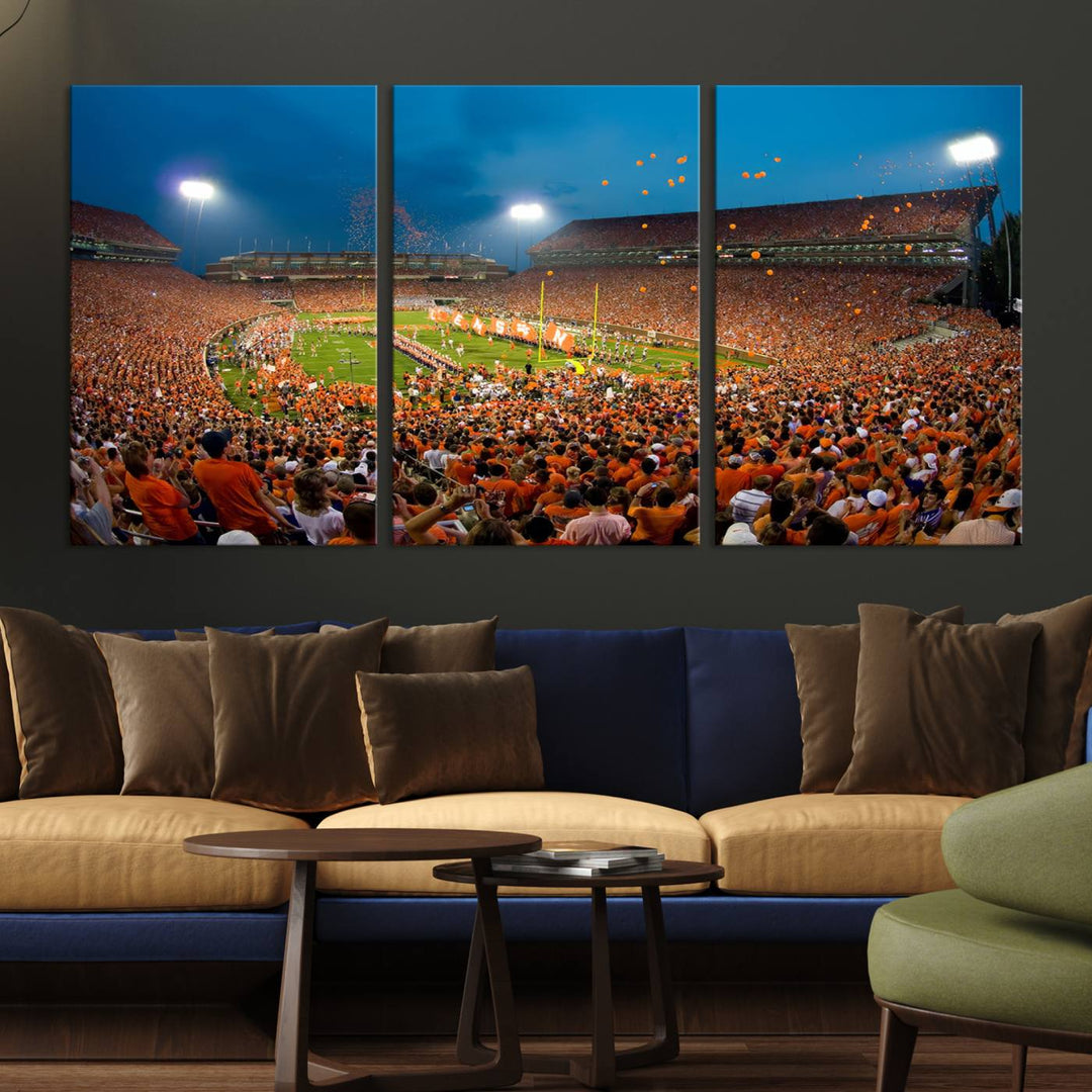 Clemson University Tigers Football Team Print - Clemson Memorial Stadium Wall Art Canvas Print