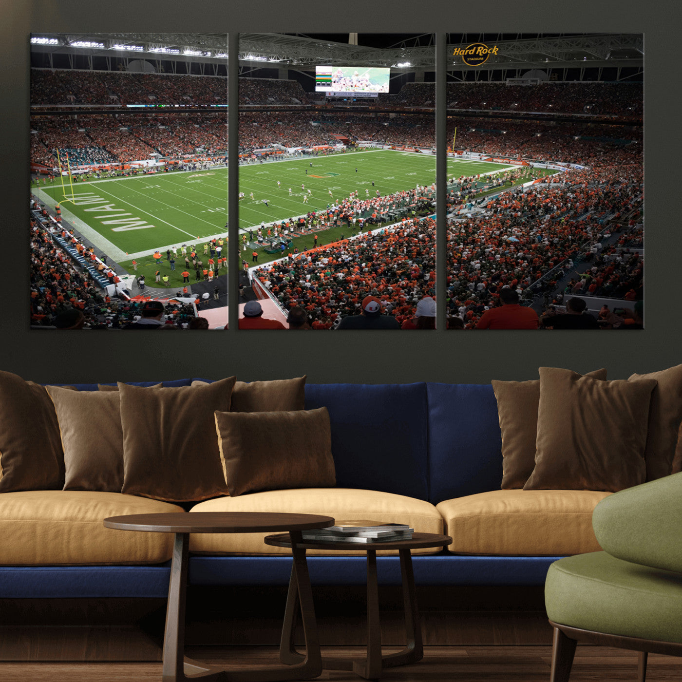 MGV-CV-60X30-3P - Miami Hurricanes Football Team Print Canvas- Miami Hard Rock Stadium Wall Art Canvas Print