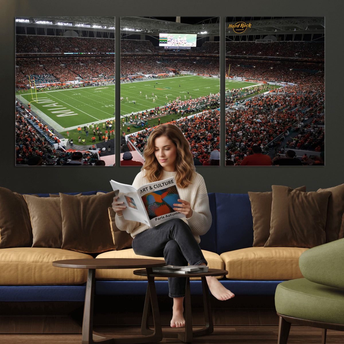 33698-PAN-FL-20X10 - Miami Hurricanes Football Team Print Canvas- Miami Hard Rock Stadium Wall Art Canvas Print