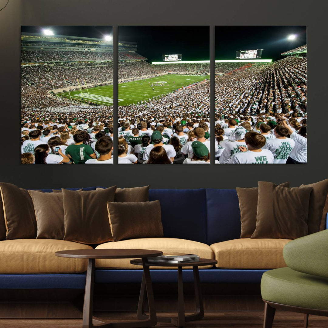 Michigan State Spartans Football Team Print - East Lansing Spartan Stadium Wall Art Canvas Print