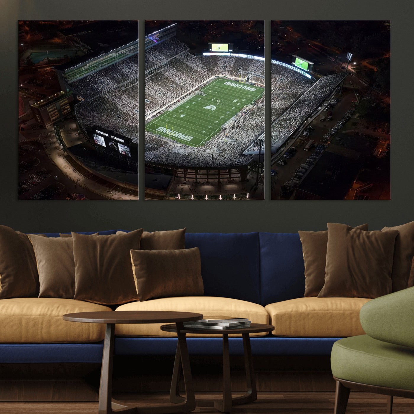MGV-CV-60X30-3P - Michigan State Spartans Football Team Print - East Lansing Spartan Stadium Print Wall Art