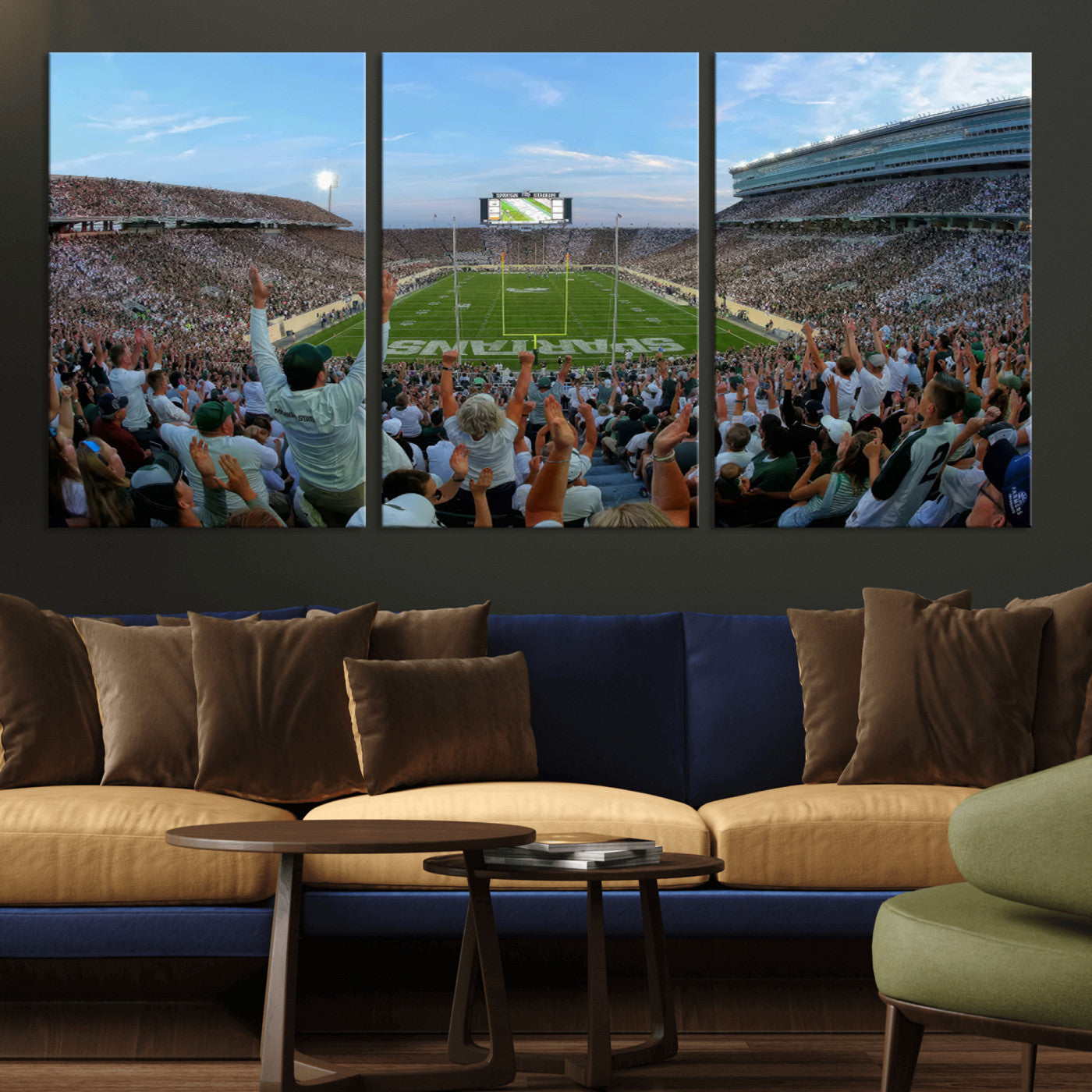 MGV-CV-60X30-3P - Michigan State Spartans Football Team Print - East Lansing Spartan Stadium Wall Art Canvas Print