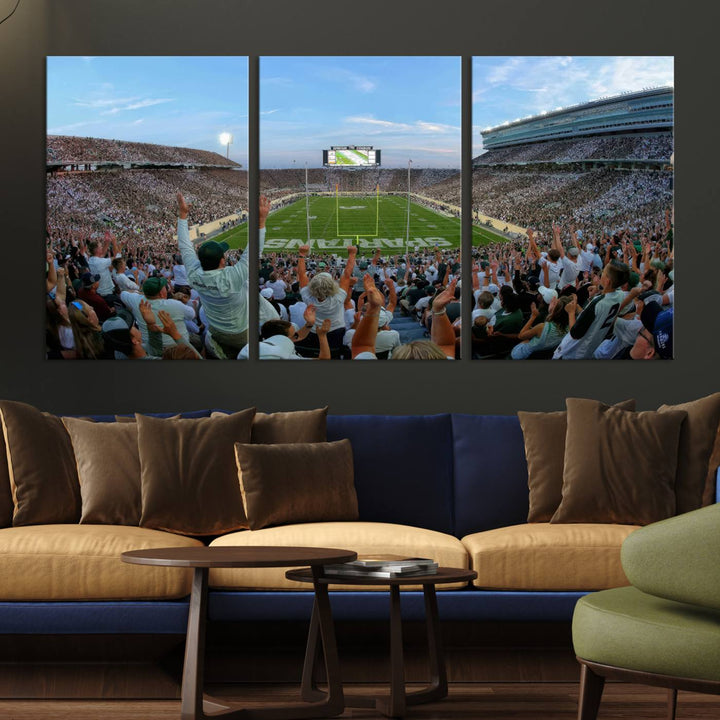 Michigan State Spartans Football Team Print - East Lansing Spartan Stadium Wall Art Canvas Print