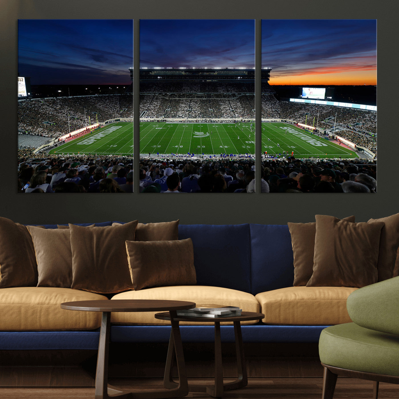 MGV-CV-60X30-3P - Michigan State Spartans Football Team Print - East Lansing Spartan Stadium Canvas Print