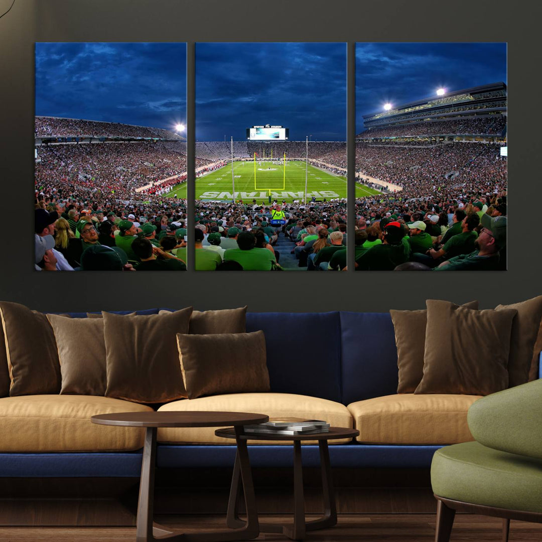 Michigan State Spartans Football Team Print - East Lansing Spartan Stadium Wall Art Canvas Print