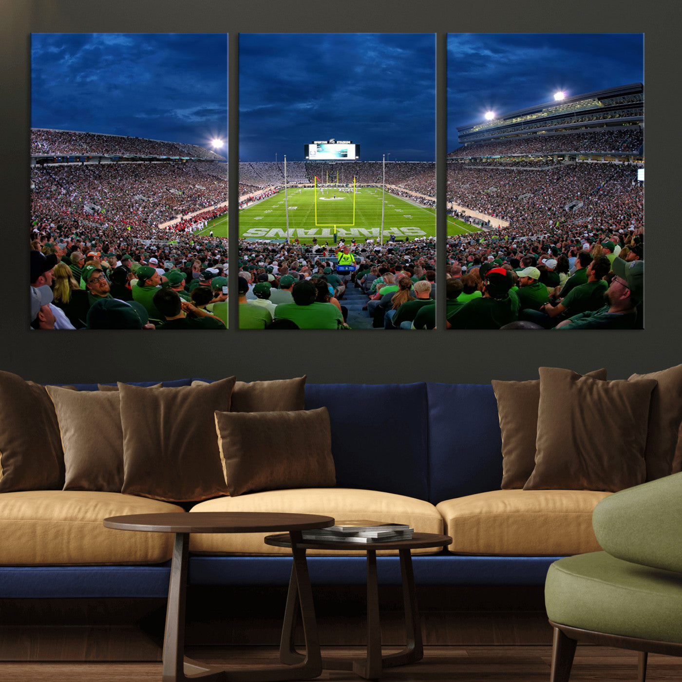 MGV-CV-60X30-3P - Michigan State Spartans Football Team Print - East Lansing Spartan Stadium Wall Art Canvas Print
